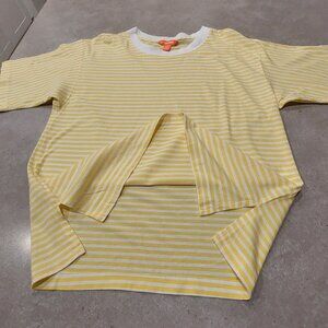 JOE FRESH Women's 100% Cotton Yellow/White Stripes Short Sleeves T-Shirt - S/P